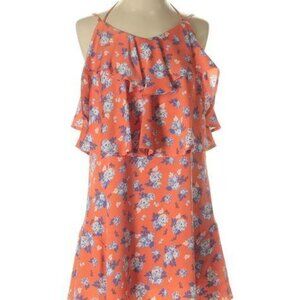 JOA Orange Floral Ruffle Tie Back Dress